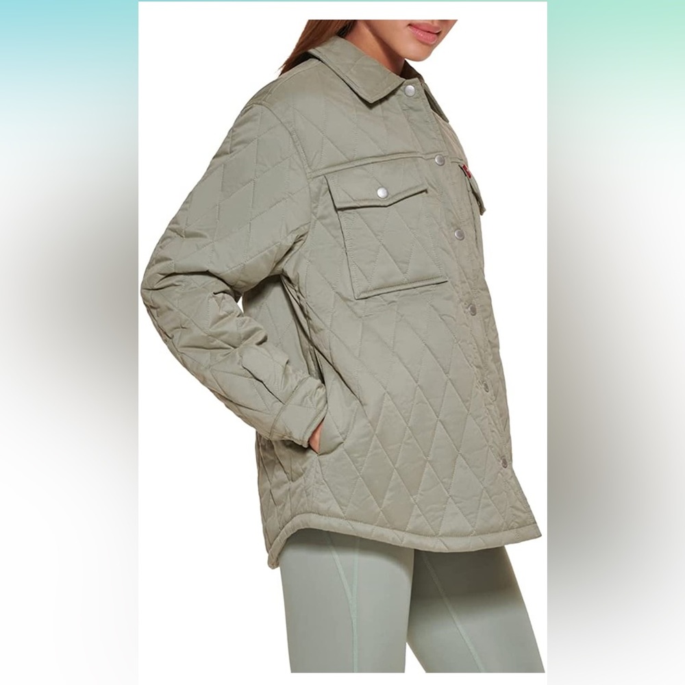 NEW Levis Diamond Quilted Shirt Jacket Shacket Sea Spray Green Size Large NWT